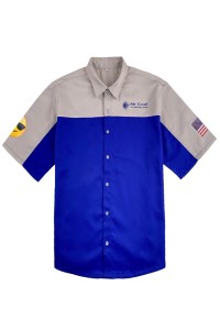 訂製灰色撞色寶藍色工業制服       設計時尚印花logo    冷氣工程  美國   工業制服中心  D382